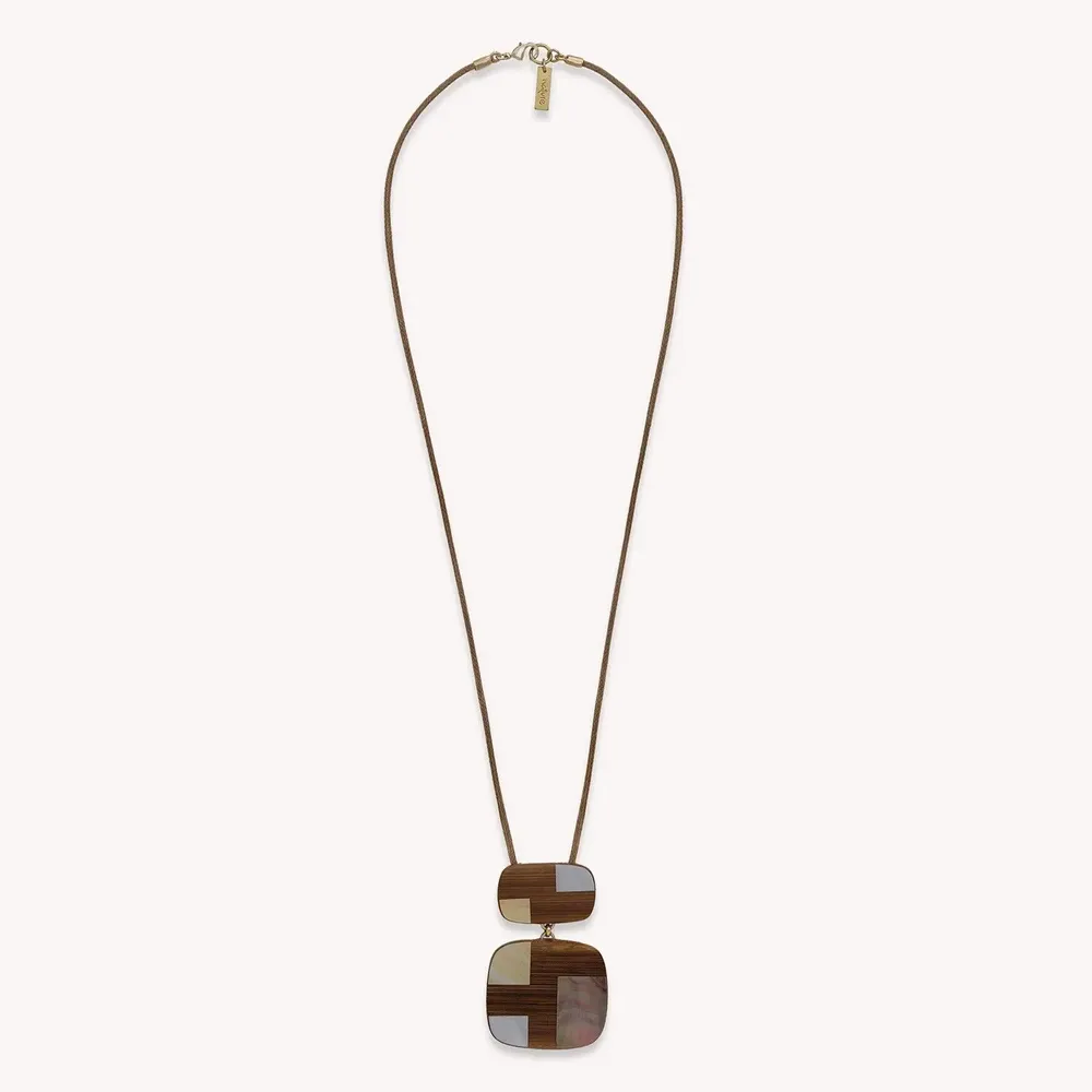 Bijoux - Collier long pendentif 2 éléments bambou & nacre - Kamakura - NATURE BIJOUX