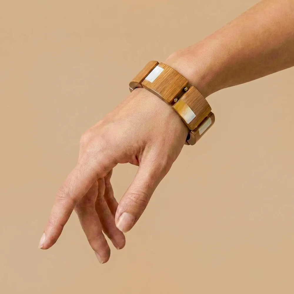 Bijoux - Bracelet extensible 6 éléments bambou et nacre - Kamakura - NATURE BIJOUX