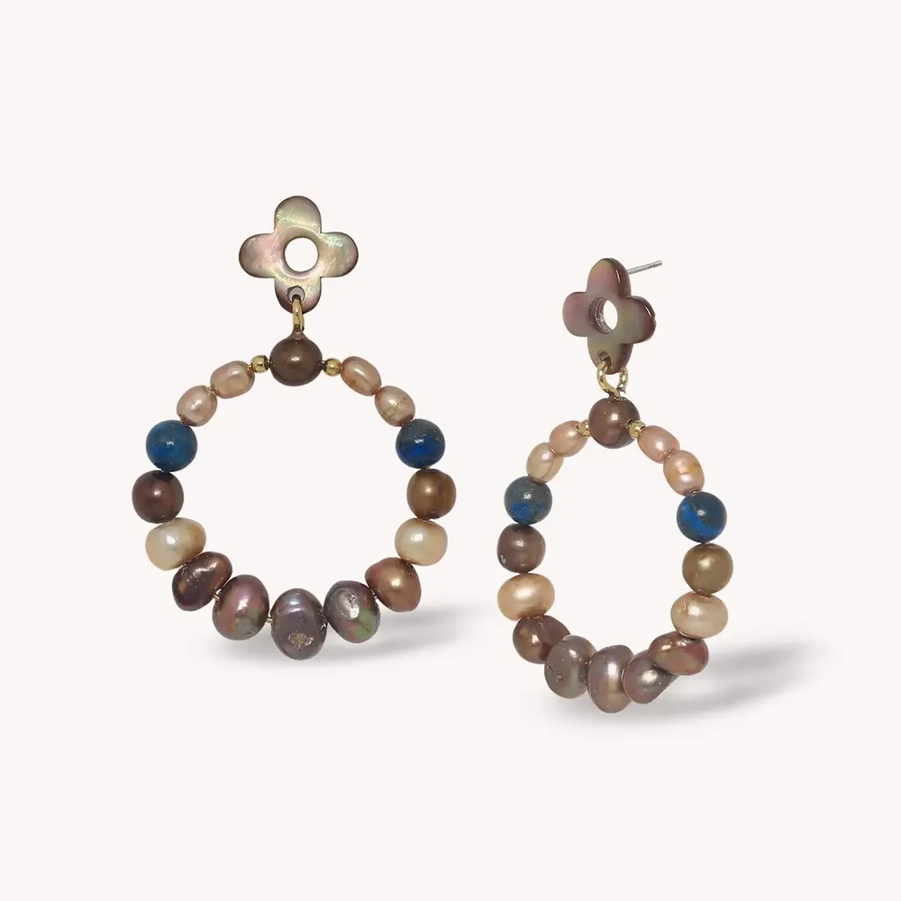 Bijoux - Boucles d'oreilles poussoir anneau perles d'eau douce - Montmartre - NATURE BIJOUX