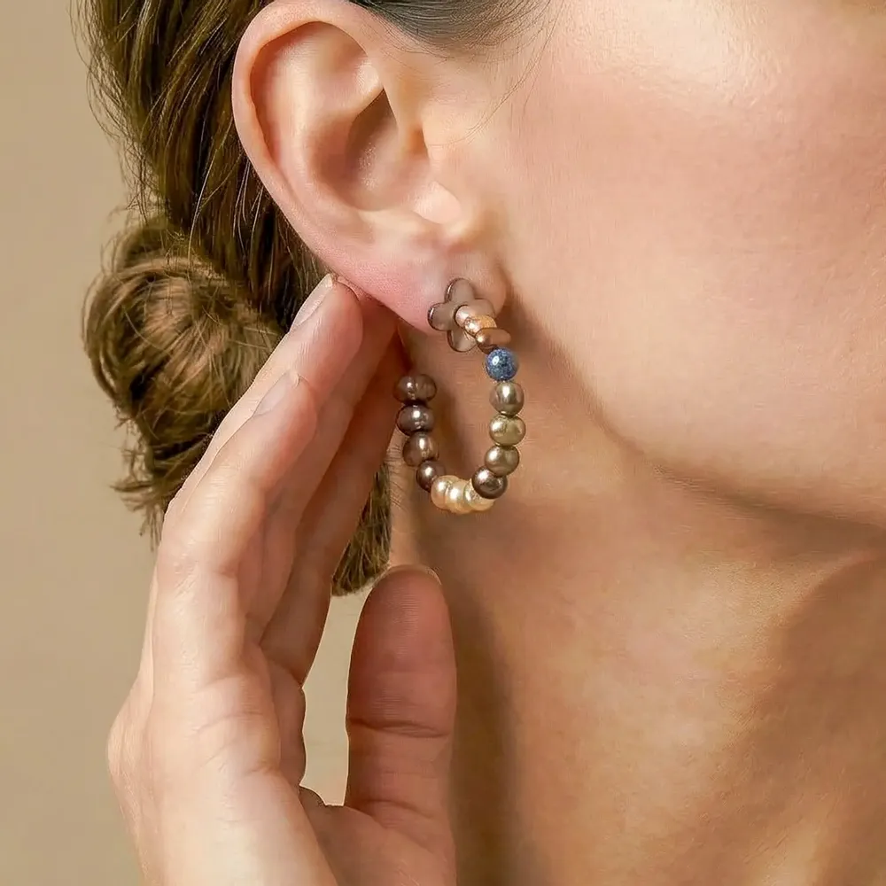 Bijoux - Boucles d'oreilles créoles perles d'eau douce - Montmartre - NATURE BIJOUX