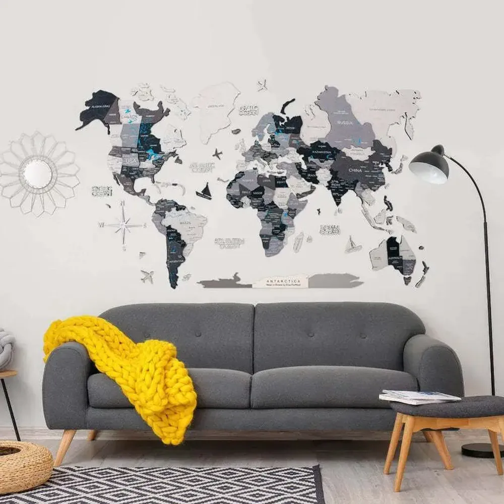 Autres décorations murales - Carte en bois du monde colorée 3D 3XL Prime Nordik Lum - ENJOY THE WOOD