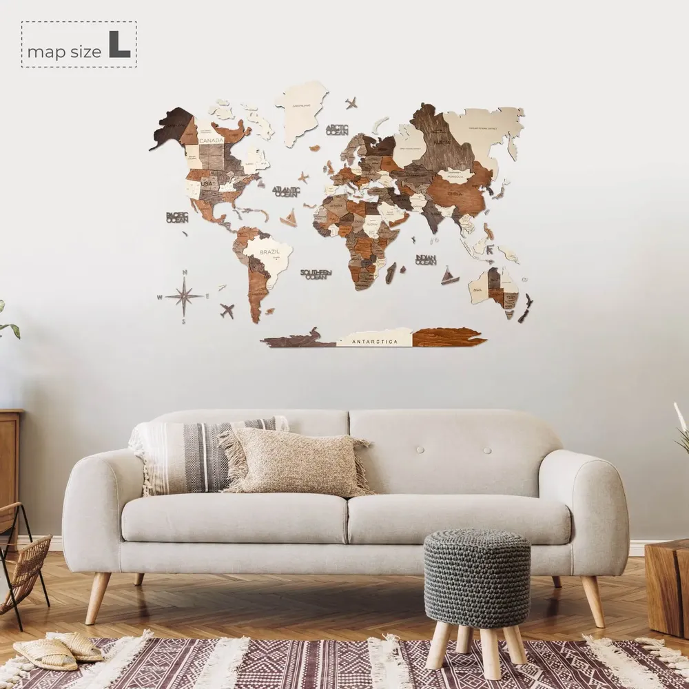 Autres décorations murales - Carte du Monde en Bois 3D Prime Plus Multicolore 3XL - ENJOY THE WOOD