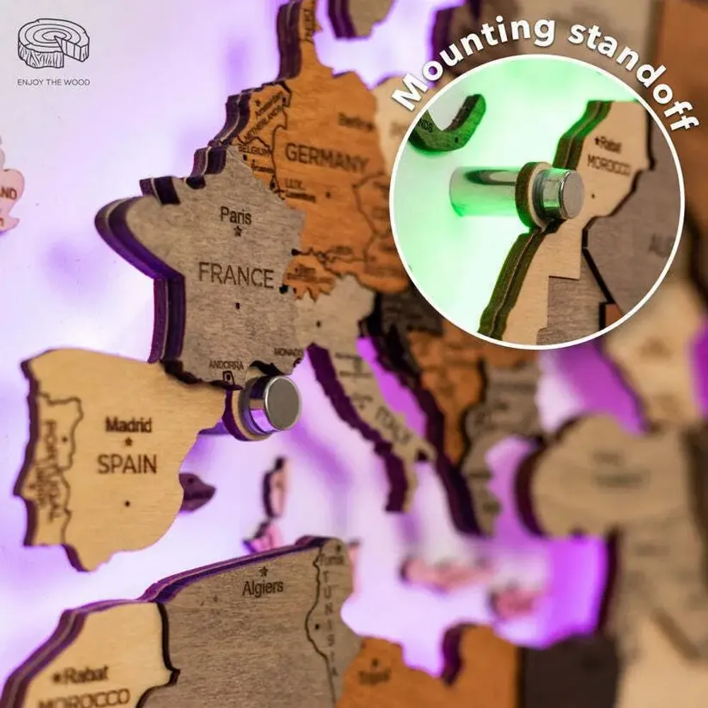 Autres décorations murales - Carte du Monde en Bois 3D LED 3.0 Prime Multicolore 2XL USA Droite - ENJOY THE WOOD