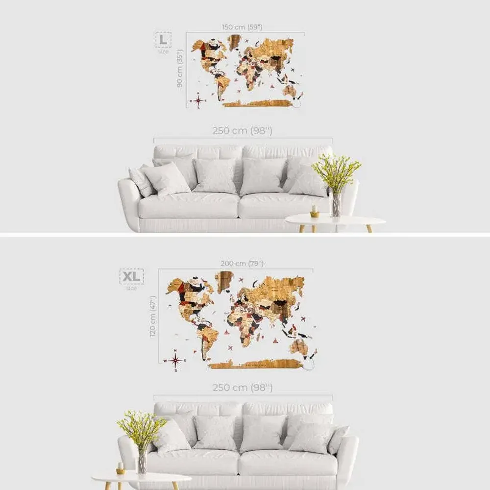 Autres décorations murales - Carte du Monde 3D en Bois Massif Multicolore XL – Acrylique + LED - ENJOY THE WOOD