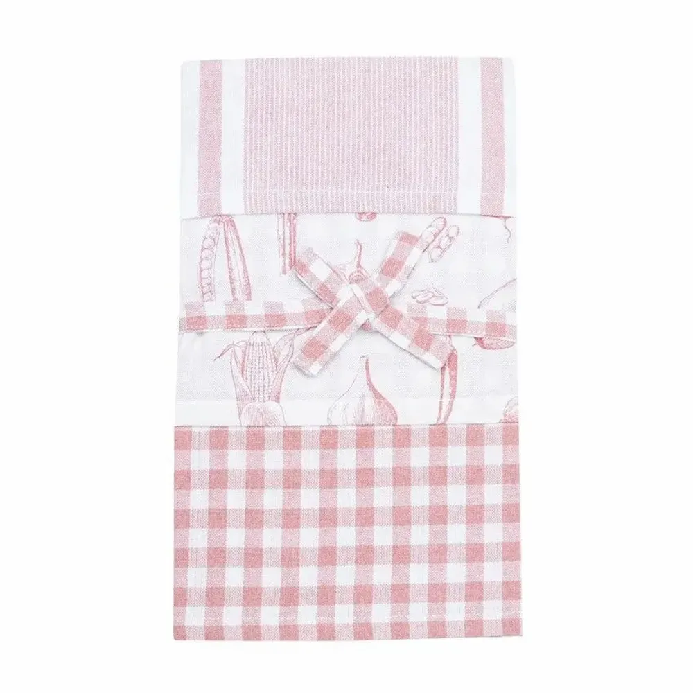 Torchons textile - TORCHON DE CUISINE RECYCLÉ LINNEA, 3-PACK, ROSE CLAIR/BLANC 50x70cm - BY WILLE
