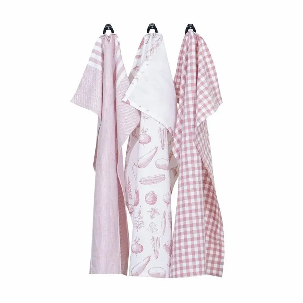 Torchons textile - TORCHON DE CUISINE RECYCLÉ LINNEA, 3-PACK, ROSE CLAIR/BLANC 50x70cm - BY WILLE