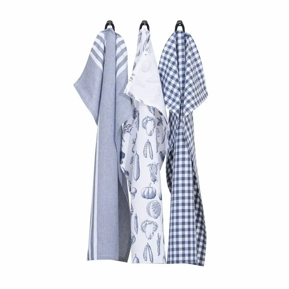 Torchons textile - TORCHON DE CUISINE RECYCLÉ LINNEA, 3-PACK, GRIS BLEU/BLANC 50x70cm - BY WILLE