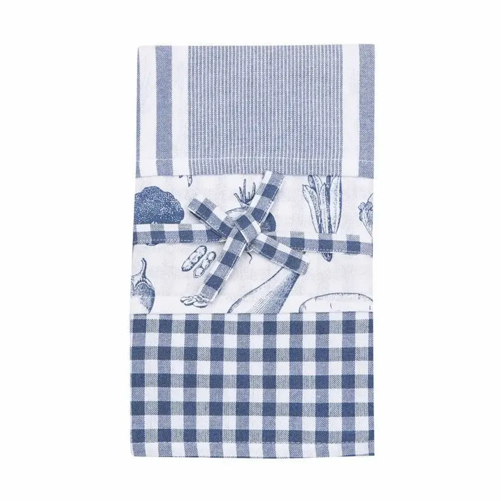 Torchons textile - TORCHON DE CUISINE RECYCLÉ LINNEA, 3-PACK, GRIS BLEU/BLANC 50x70cm - BY WILLE