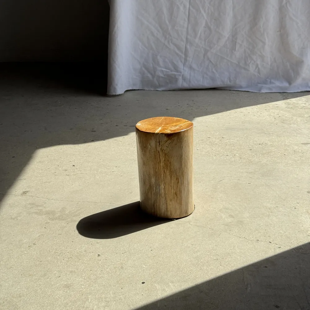 Autres tables  - Petite table d'appoint en bois pétrifié orange H28 D18 - 3332 - OFFICE OBJETS