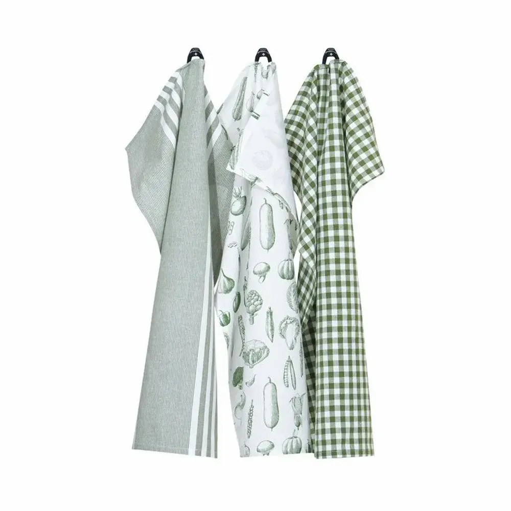 Torchons textile - TORCHON DE CUISINE RECYCLÉ LINNEA, 3-PACK, VERT/BLANC 50x70cm - BY WILLE