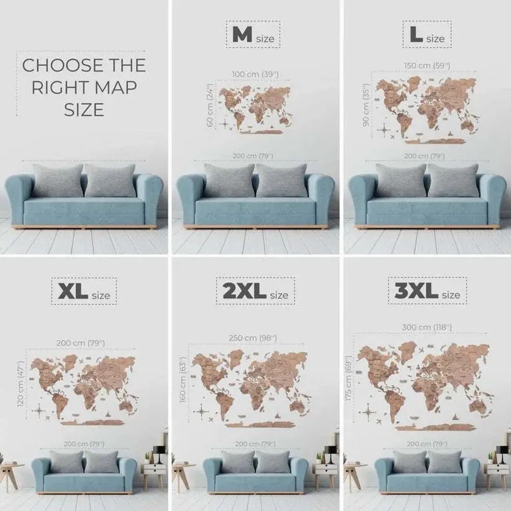 Autres décorations murales - Carte du Monde en Bois 3D LED 3.0 Prime Terra 3XL UE Droite - ENJOY THE WOOD