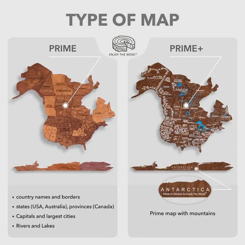 Autres décorations murales - Carte du Monde en Bois 3D LED 3.0 Prime Plus Chêne L UE Droite - ENJOY THE WOOD
