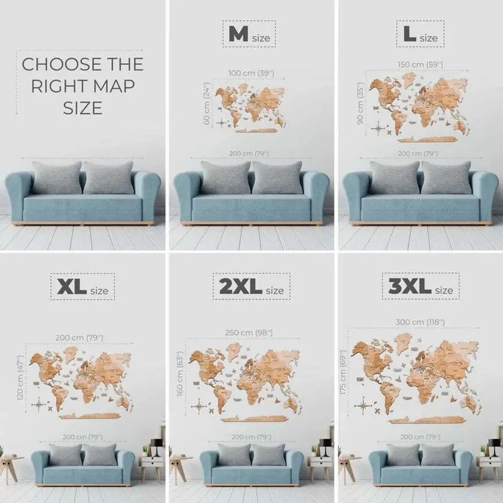 Autres décorations murales - Carte du Monde en Bois 3D LED 3.0 Prime Or 3XL USA Droite - ENJOY THE WOOD