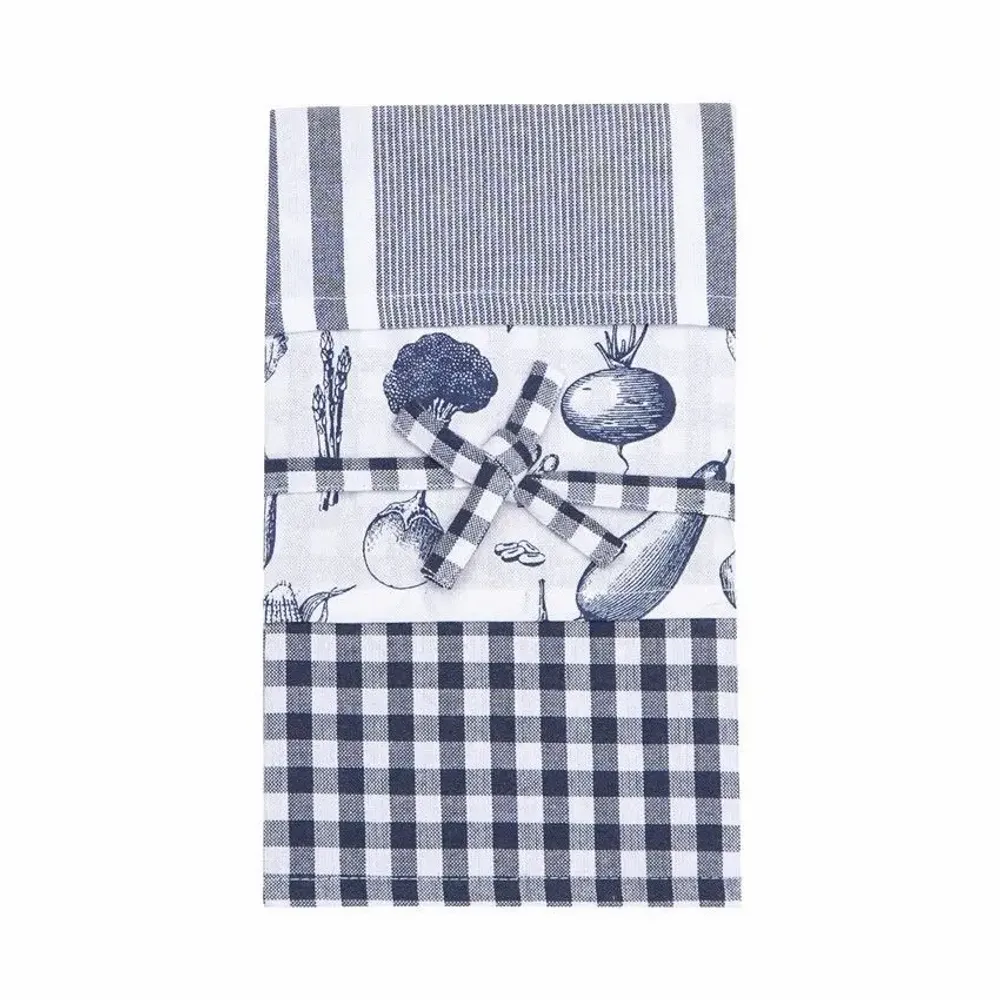 Torchons textile - TORCHON DE CUISINE RECYCLÉ LINNEA, 3-PACK, BLEU MARINE/BLANC 50x70cm - BY WILLE