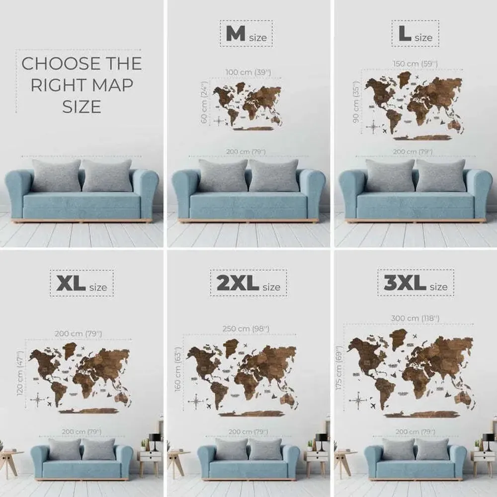 Autres décorations murales - Carte du Monde en Bois 3D LED 3.0 Prime Plus Noyer Foncé 3XL USA Droite - ENJOY THE WOOD
