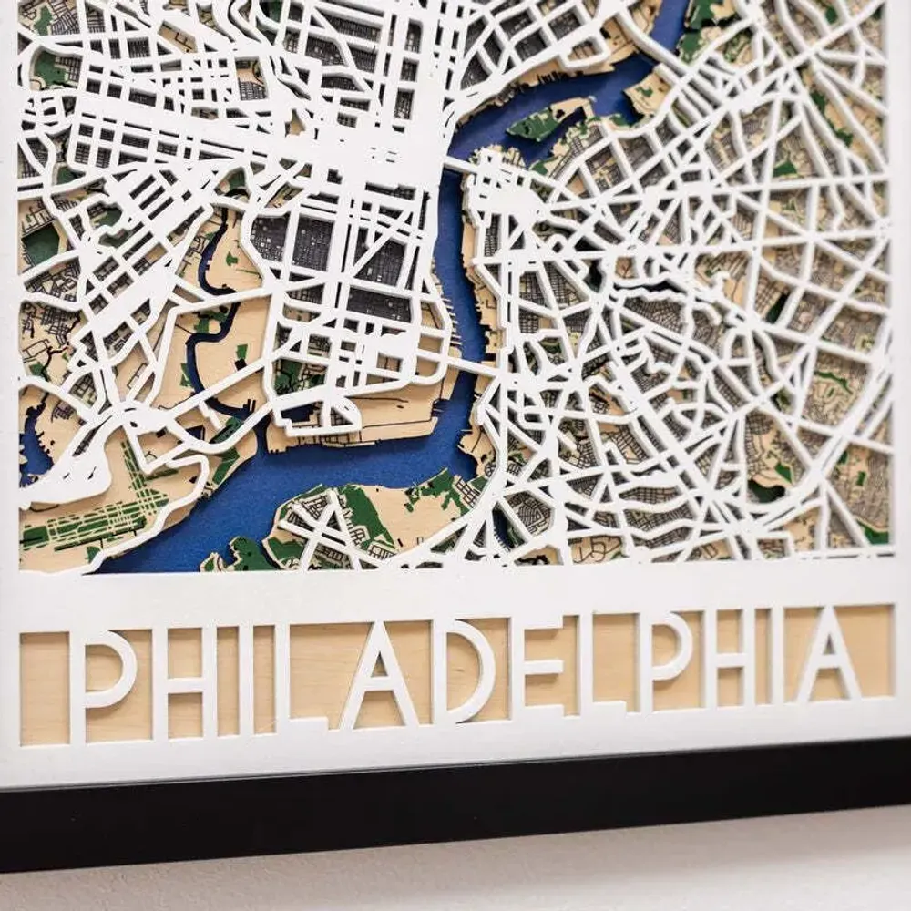 Autres décorations murales - Carte 3D de la ville 3.0 Philadelphie XL, cadre noir - ENJOY THE WOOD