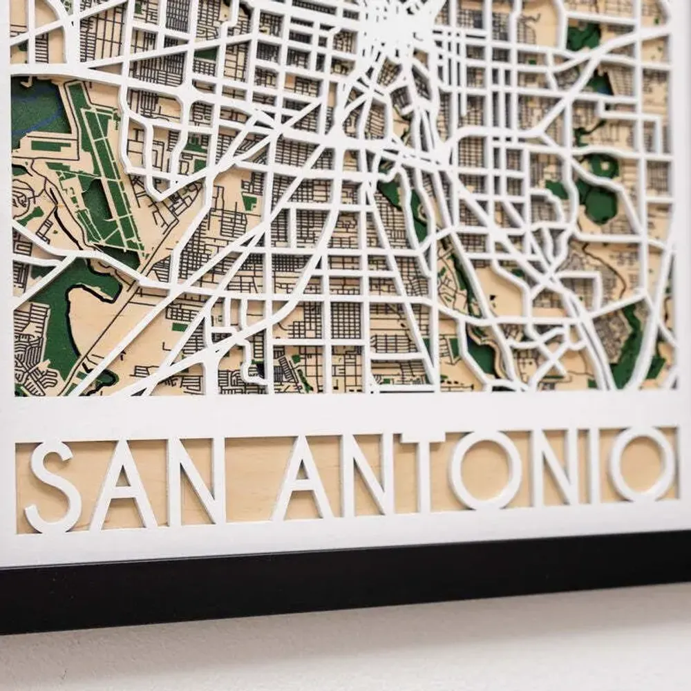 Autres décorations murales - Carte 3D de la ville 3.0 San Antonio XL, cadre noir - ENJOY THE WOOD