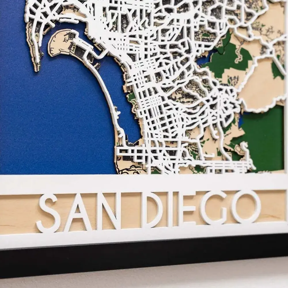 Autres décorations murales - Carte 3D de la ville 3.0 San Diego M, cadre noir - ENJOY THE WOOD