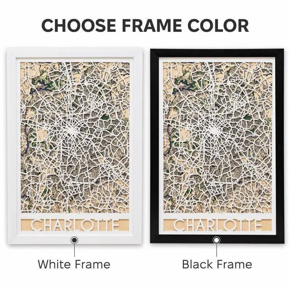 Other wall decoration - 3D City Map 3.0 Charlotte L White Frame - ENJOY THE WOOD