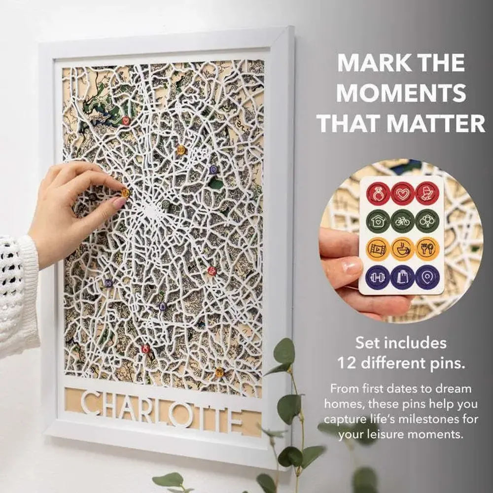 Other wall decoration - 3D City Map 3.0 Charlotte L White Frame - ENJOY THE WOOD