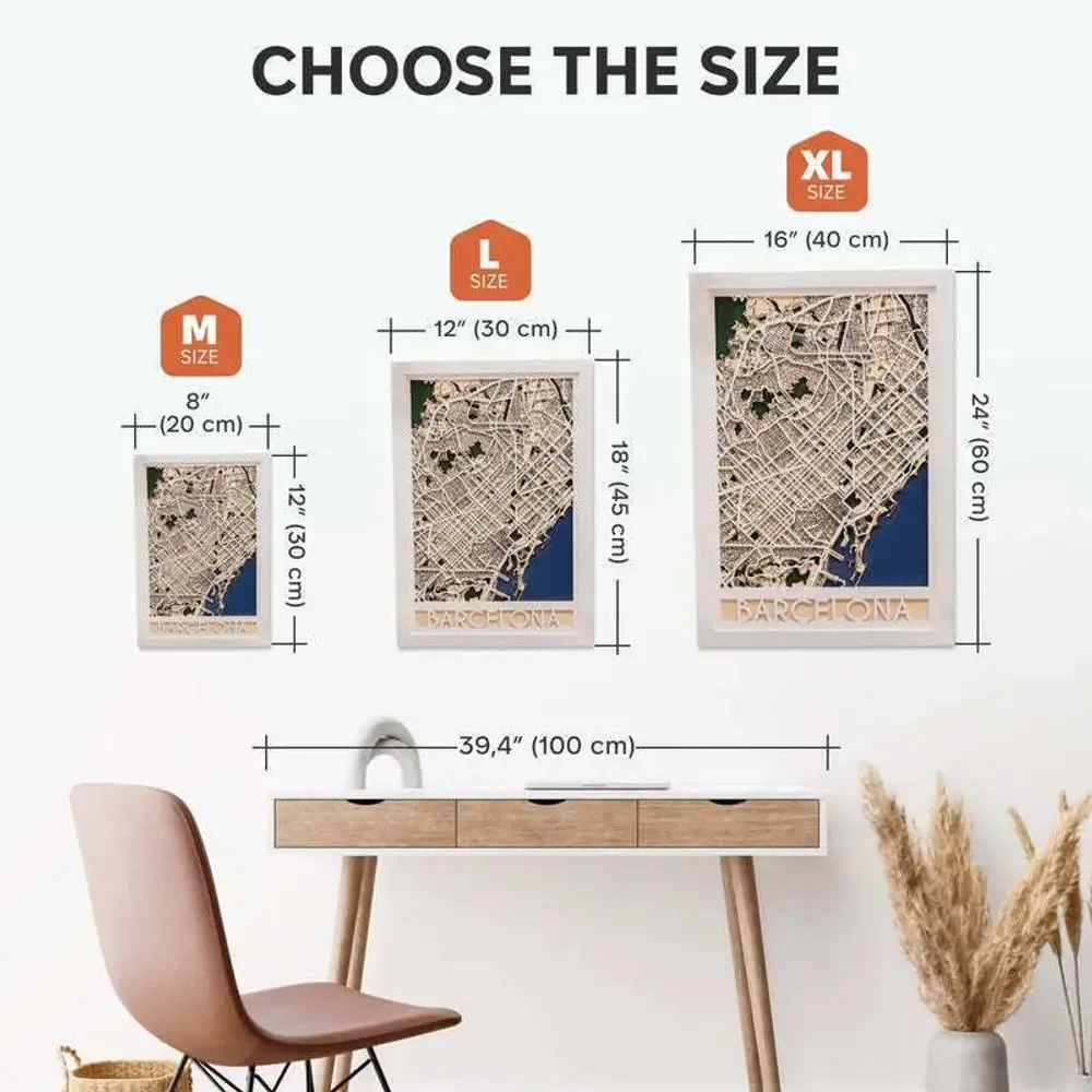 Other wall decoration - 3D City Map 3.0 Barcelona M Black Frame - ENJOY THE WOOD