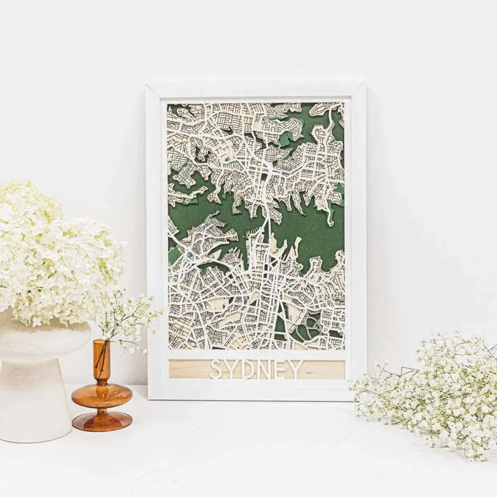 Other wall decoration - 3D City Map 3.0 Sydney M White Frame - ENJOY THE WOOD