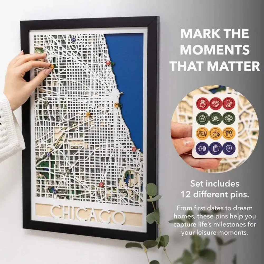 Other wall decoration - 3D City Map 3.0 Chicago L White Frame - ENJOY THE WOOD