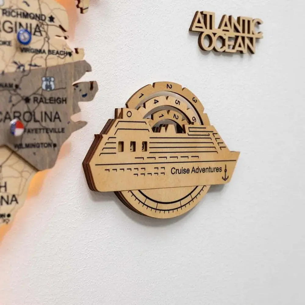 Objets de décoration - Carte du Monde en Bois Colorée 3D Travel Tracker Cruise Liner - Or - ENJOY THE WOOD