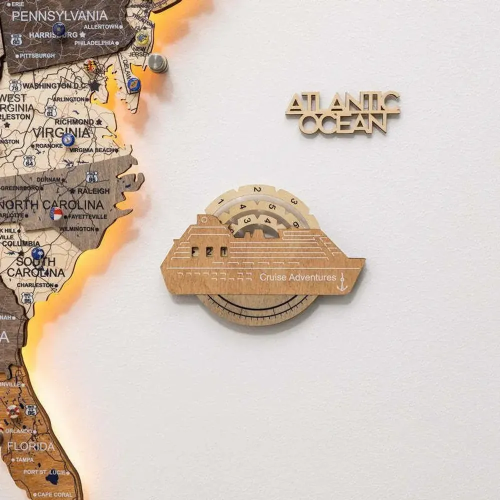 Objets de décoration - Carte du Monde en Bois Colorée 3D Travel Tracker Cruise Liner - Smokey - ENJOY THE WOOD