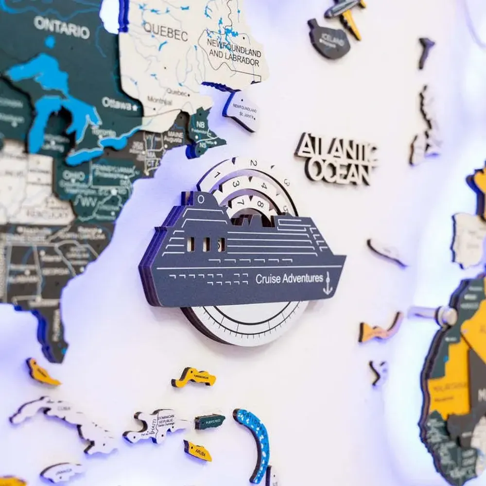 Objets de décoration - Carte du Monde en Bois Colorée 3D Travel Tracker Cruise Liner - Croisière - ENJOY THE WOOD