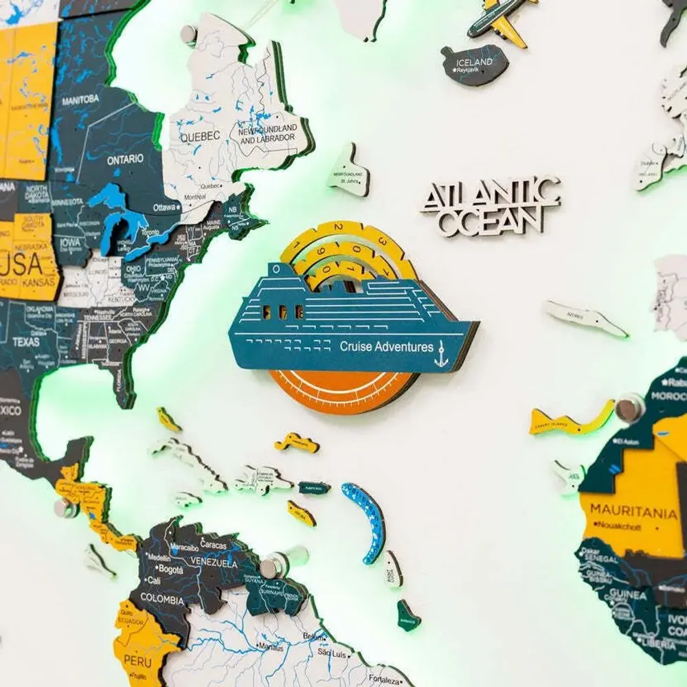 Objets de décoration - Carte du Monde en Bois Colorée 3D Travel Tracker Cruise Liner - Indie - ENJOY THE WOOD