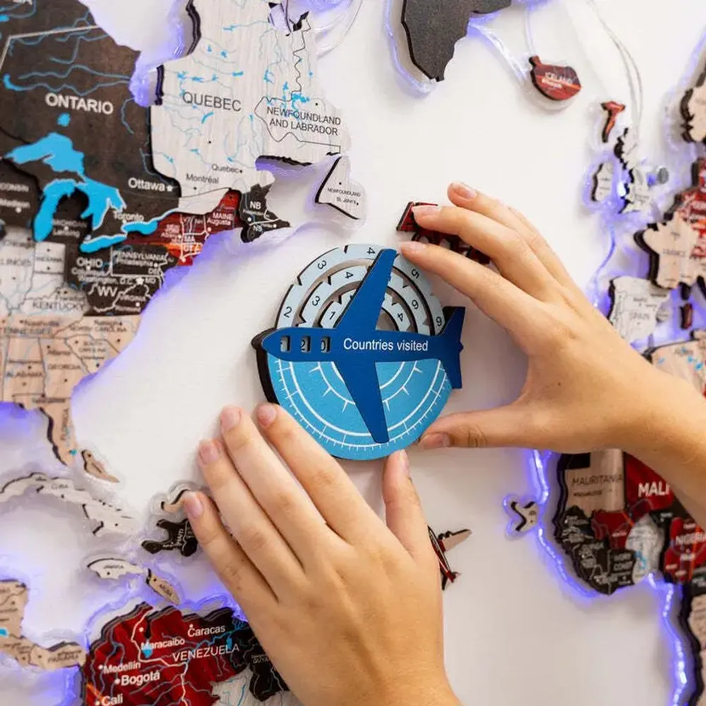 Objets de décoration - Carte du Monde en Bois Colorée 3D Travel Tracker - Azur - ENJOY THE WOOD