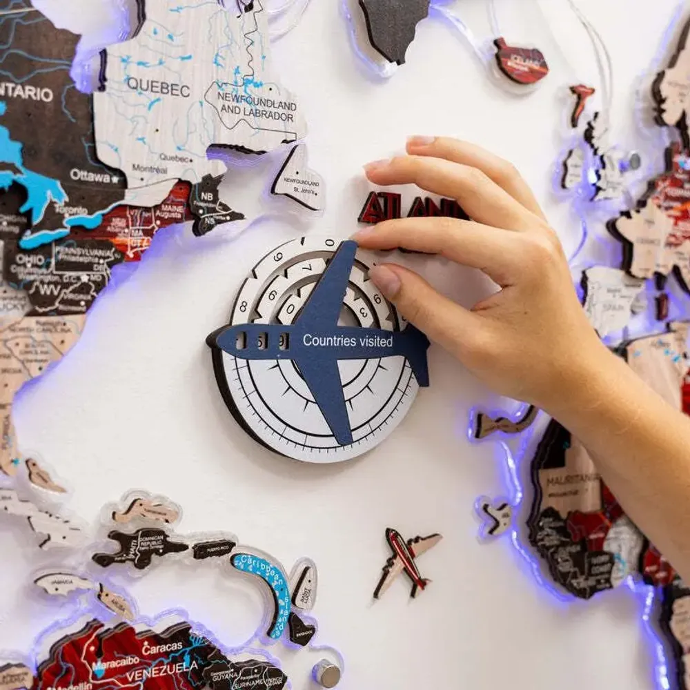 Objets de décoration - Carte du Monde en Bois Colorée 3D Travel Tracker – Croisière - ENJOY THE WOOD