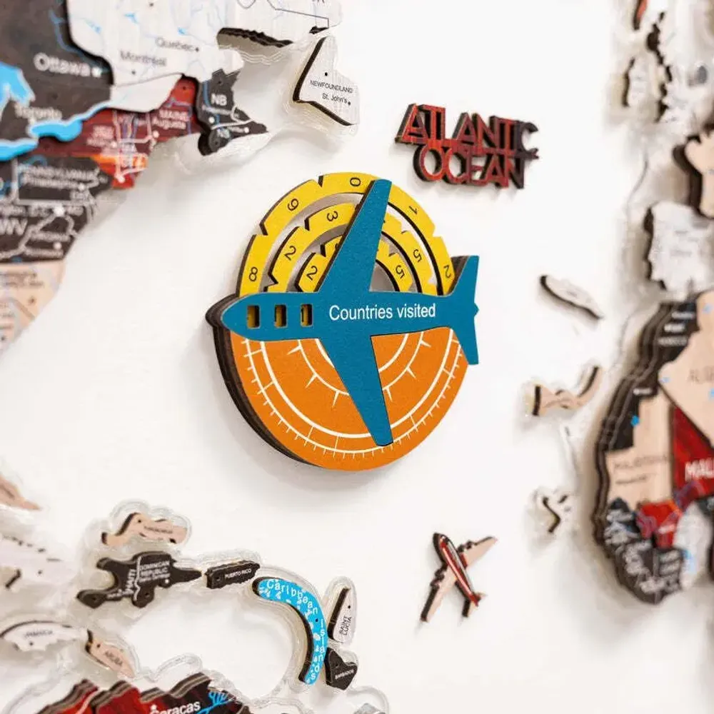 Objets de décoration - Carte du Monde en Bois Colorée 3D Travel Tracker - Indie - ENJOY THE WOOD