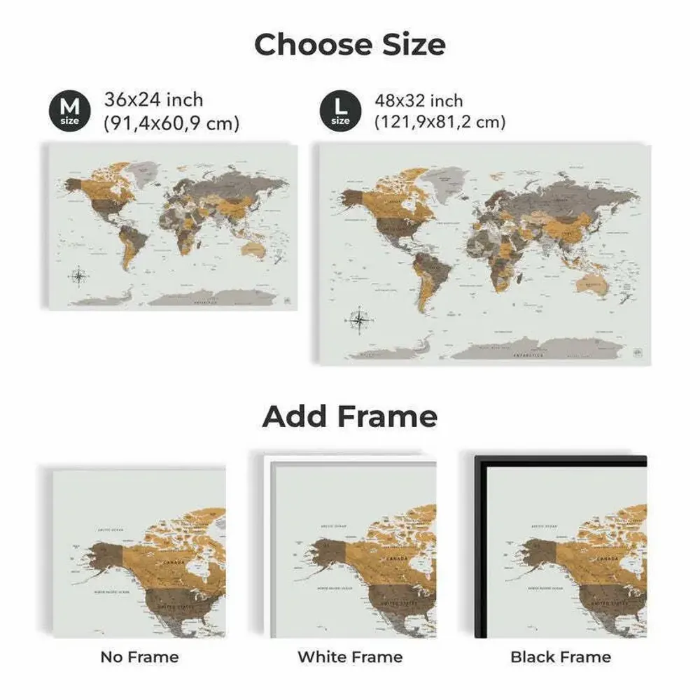 Other wall decoration - World Map on Canvas - Desert White Frame M - ENJOY THE WOOD
