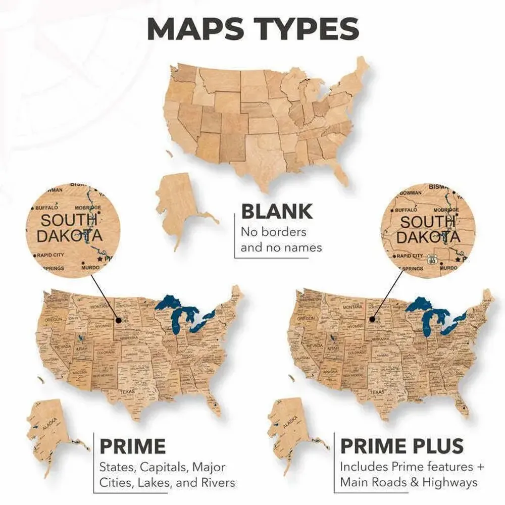 Other wall decoration - Wooden 3d Map of USA - Gold S Prime - ENJOY THE WOOD