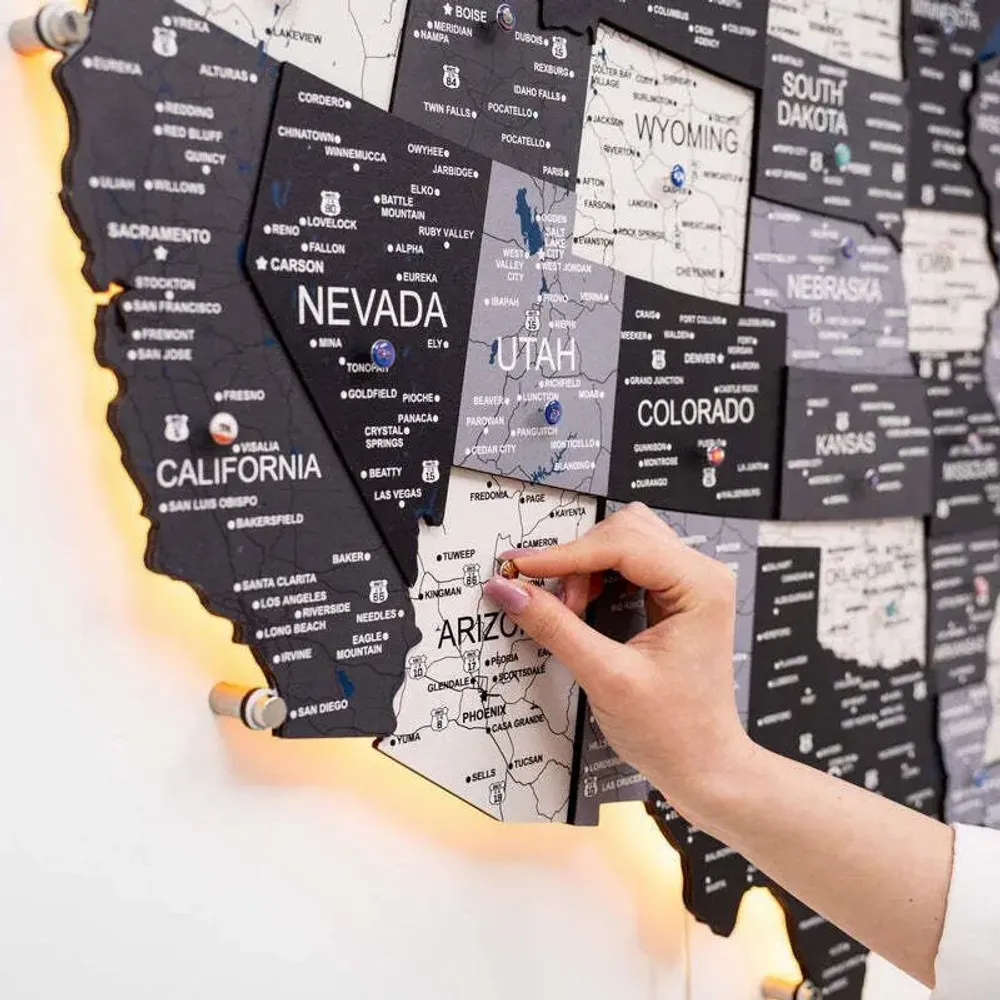 Other wall decoration - Wooden 3d LED 3.0 Map of USA - Nordik S Prime Plus EU - ENJOY THE WOOD