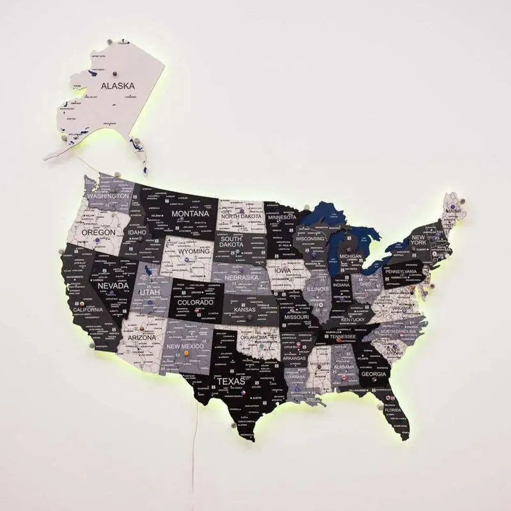 Other wall decoration - Wooden 3d LED 3.0 Map of USA - Nordik S Prime Plus EU - ENJOY THE WOOD