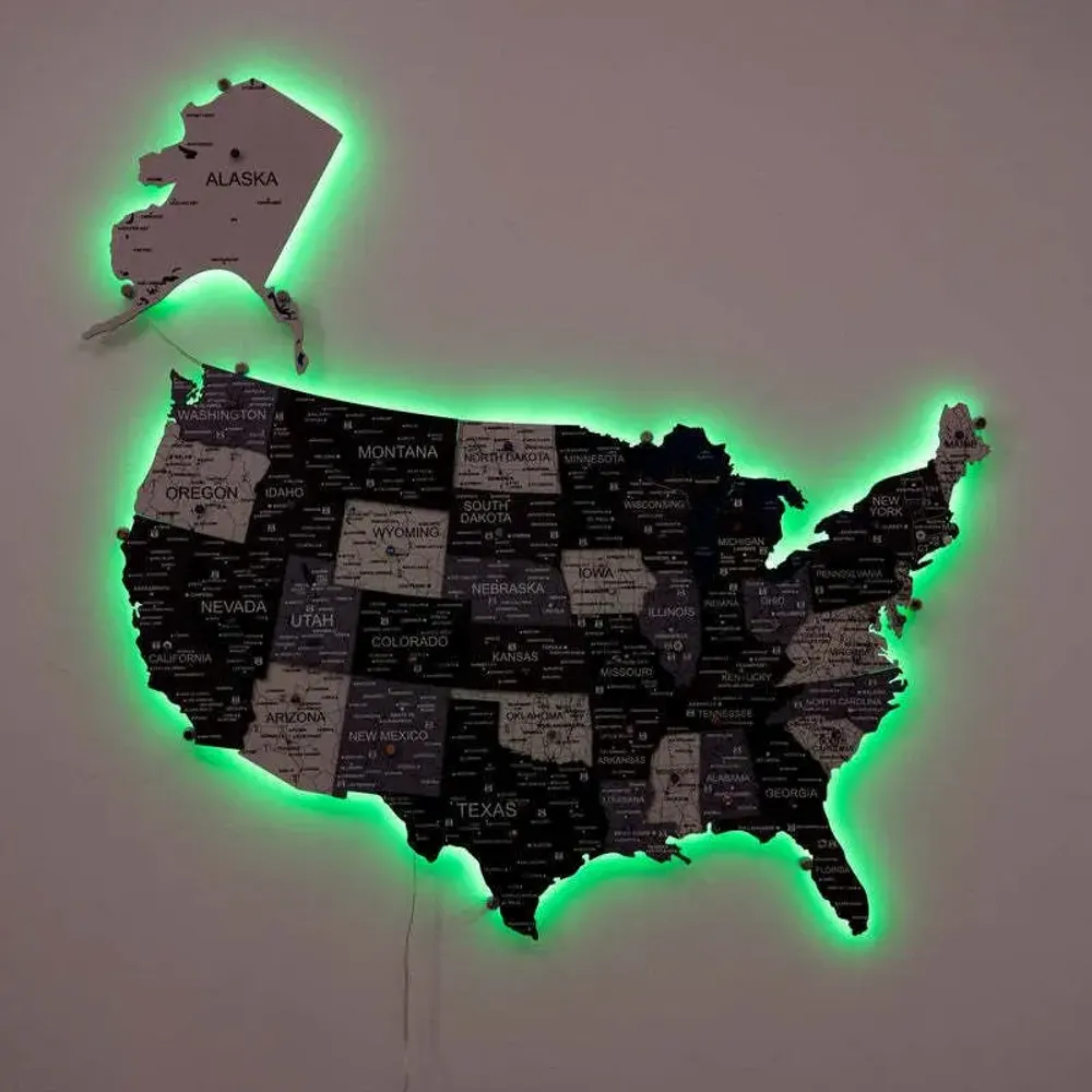 Other wall decoration - Wooden 3d LED 3.0 Map of USA - Nordik S Prime Plus EU - ENJOY THE WOOD