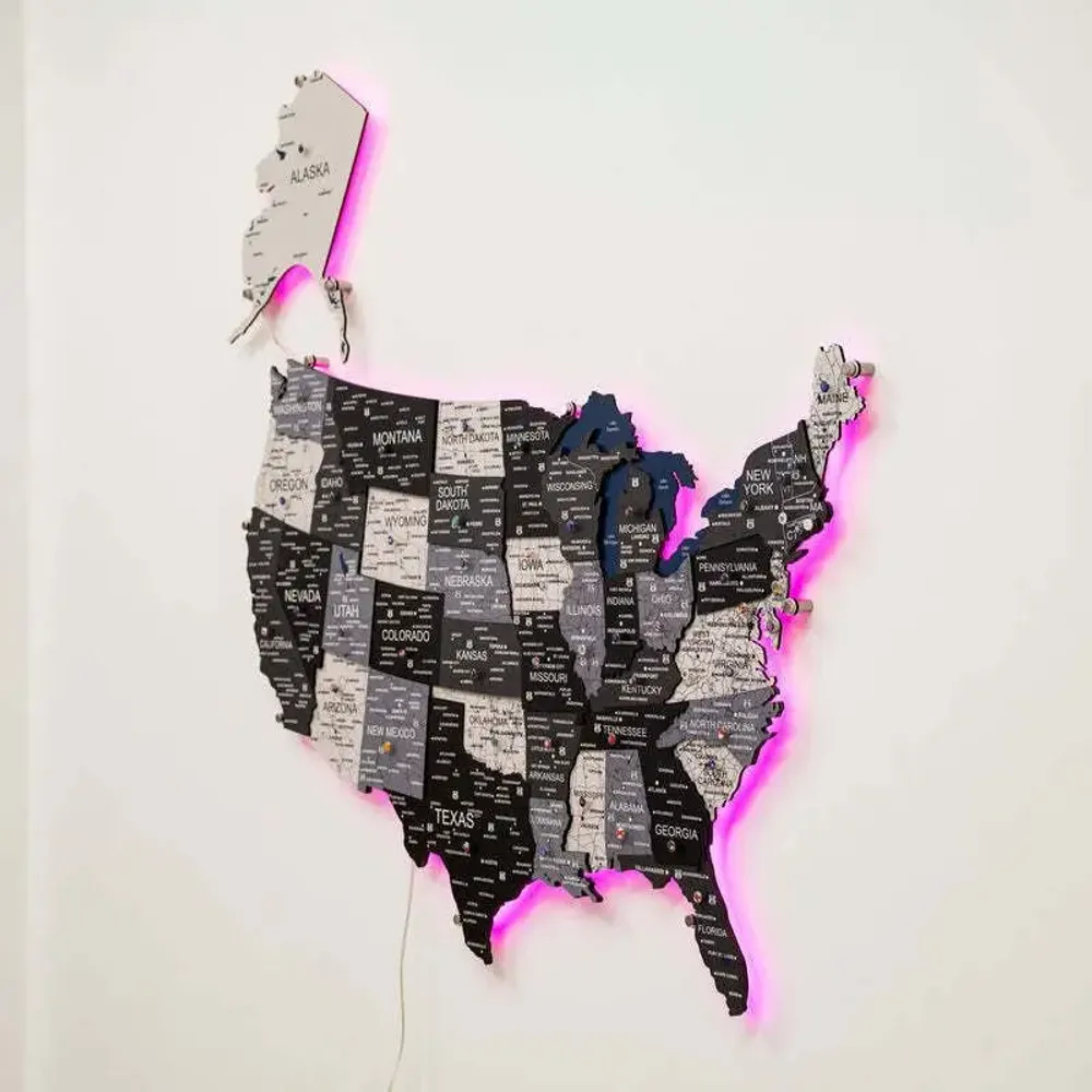 Other wall decoration - Wooden 3d LED 3.0 Map of USA - Nordik S Prime Plus EU - ENJOY THE WOOD