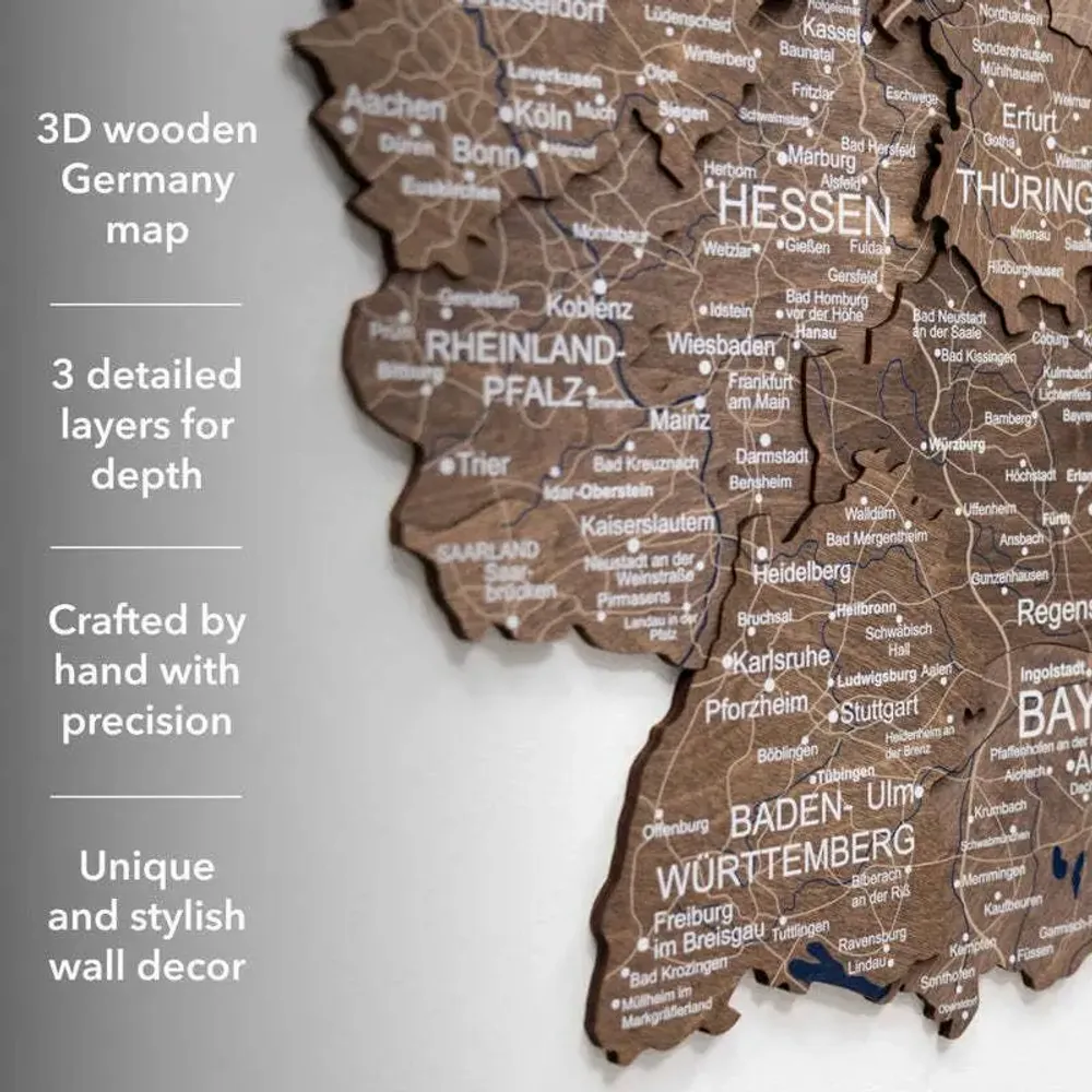 Autres décorations murales - Carte en bois 3D Allemagne Noyer foncé S Prime Plus - ENJOY THE WOOD