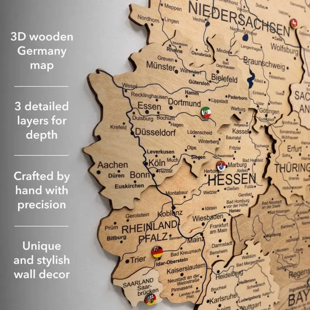 Autres décorations murales - Carte en bois 3D Allemagne Or S Vierge - ENJOY THE WOOD