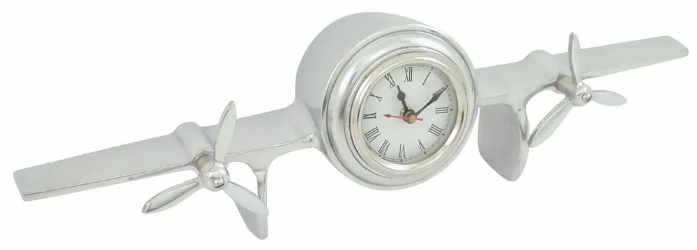 Clocks - Desk clock 2 propellers plane, in aluminium, nickel finish, 19''2/3 - TRADE WINDS
