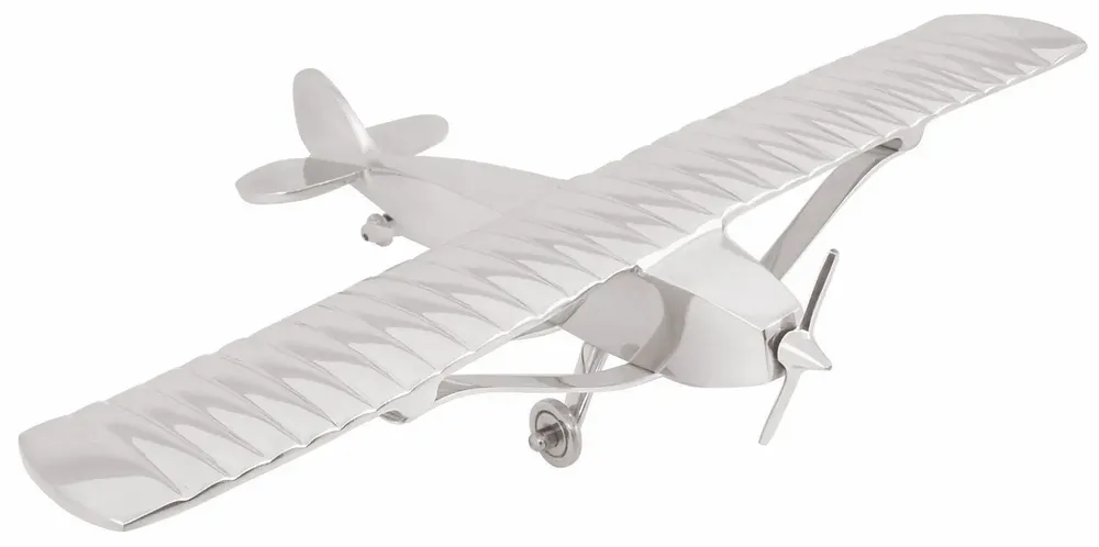 Decorative objects - Propeller plane, in aluminium, nickel finish, 20" - TRADE WINDS