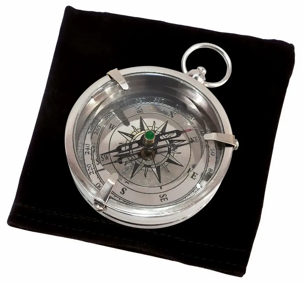 Decorative objects - Starwind compass with velvet pouch nickel finish, diam. 2"1/4 - TRADE WINDS