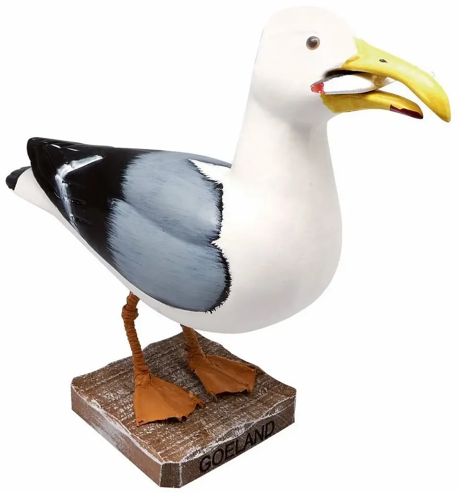 Sculptures, statuettes and miniatures - Wooden seagull with fish, H : 9''1/2 - TRADE WINDS