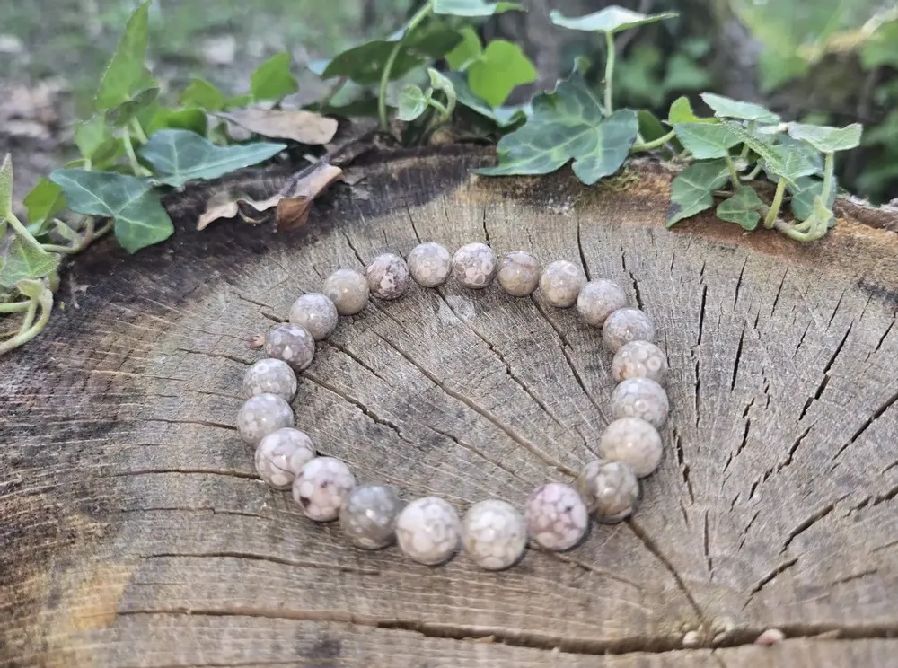 Bracelets - BRACELET PIERRE RONDE AGATE FOSSILE - JOLIE JULIE