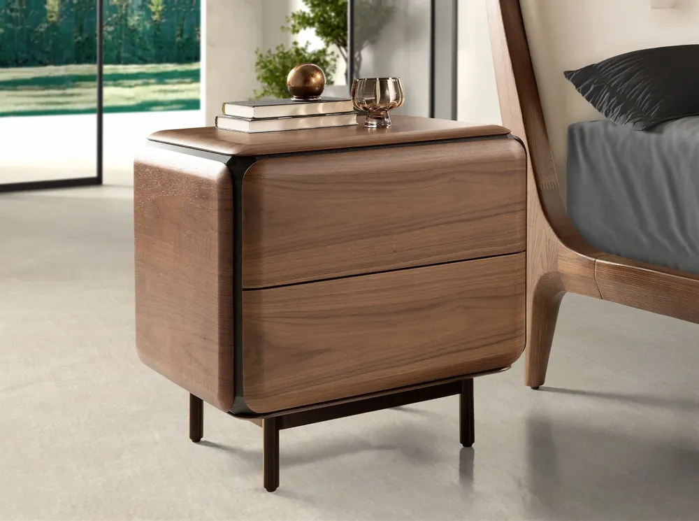 Night tables - Bedside table in walnut, wenge and brown metal steel - ANGEL CERDÁ