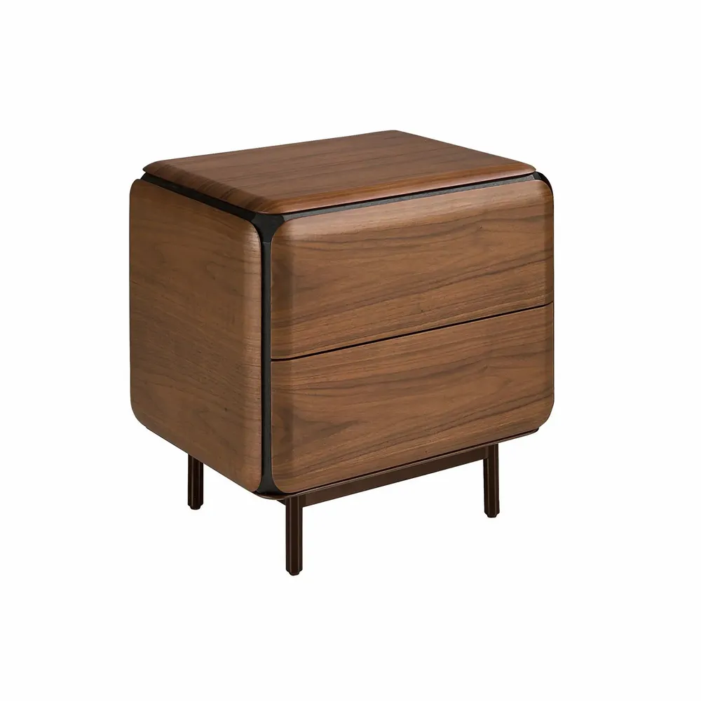 Night tables - Bedside table in walnut, wenge and brown metal steel - ANGEL CERDÁ