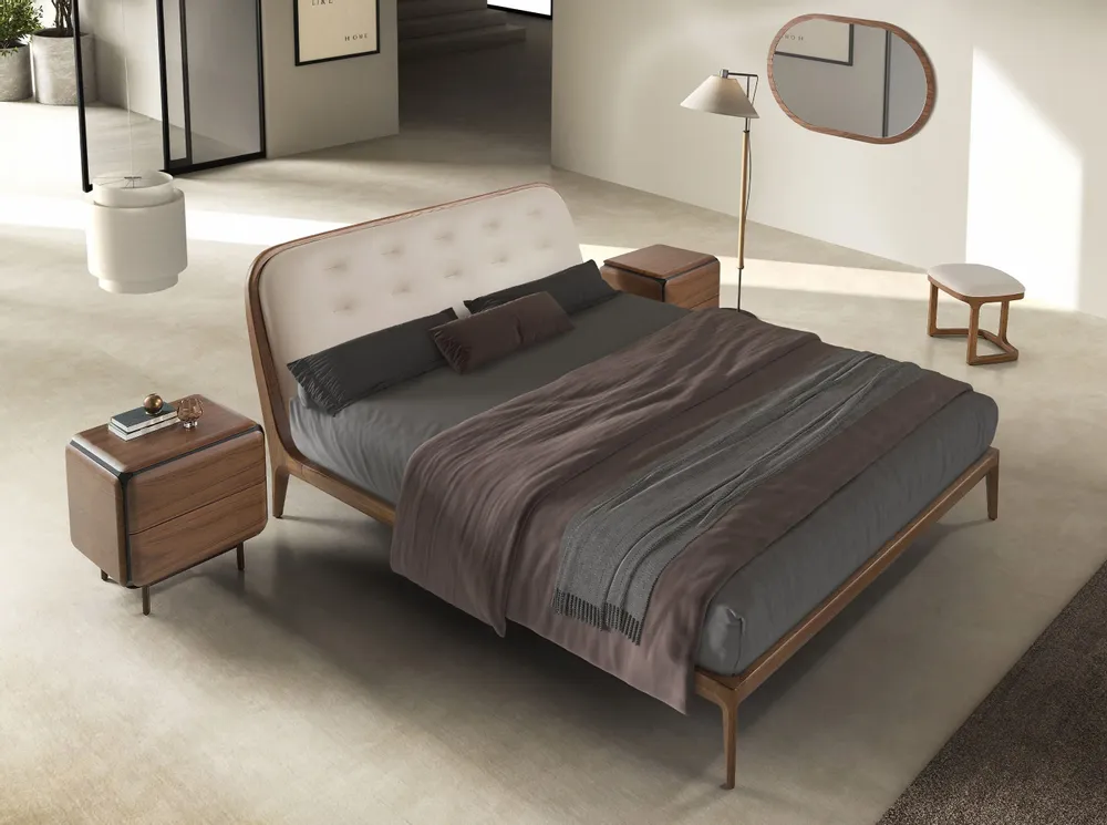 Night tables - Bedside table in walnut, wenge and brown metal steel - ANGEL CERDÁ